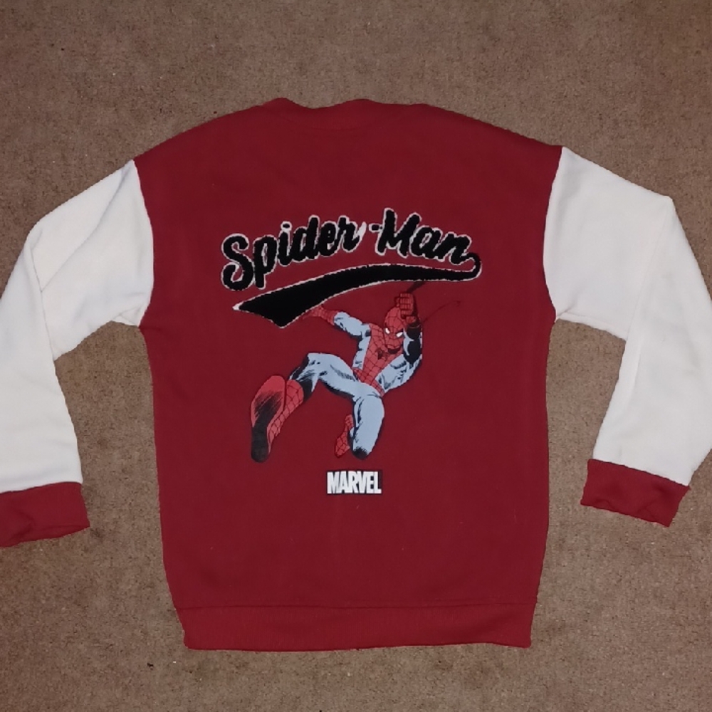 Kids - Marvel Spider-Man Red and Cream Crewneck Sweater Button Up